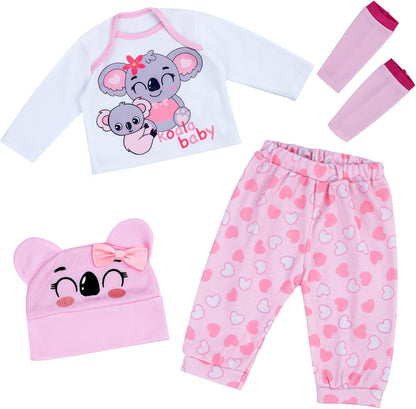 BABESIDE 4 PCS Reborn Baby Doll Clothes 20 Inch Koala Pattern Outfit Accessories Set for 17-22 Inch Baby Dolls Girls Clothing with Hat, Pink