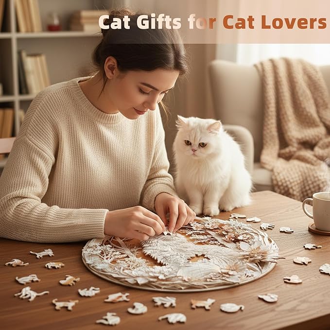 Wooden Puzzles Adults, 3D Cats Wooden Puzzles 100 Pieces, Unique Animal Shaped Wood Challenging Jigsaw Puzzles Christmas Birthday Gifts for Cat Lovers Friends, 8.5x8.5in