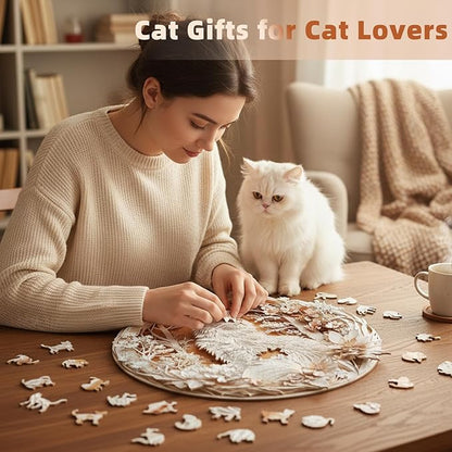 Wooden Puzzles Adults, 3D Cats Wooden Puzzles 100 Pieces, Unique Animal Shaped Wood Challenging Jigsaw Puzzles Christmas Birthday Gifts for Cat Lovers Friends, 8.5x8.5in