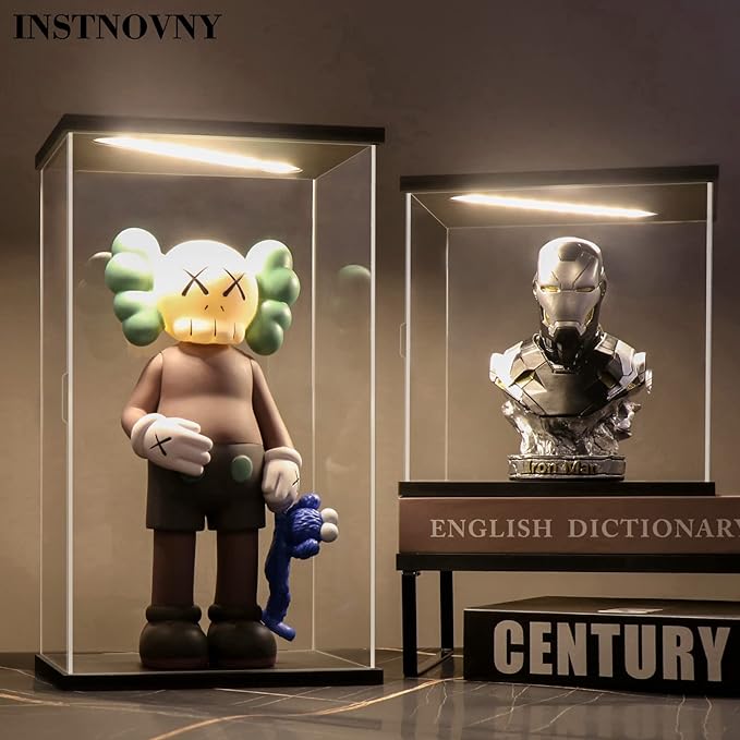Acrylic Display Case for Collectibles Clear Acrylic Boxes for Display Action Figures Lighted Building Toys 75318 Display Case Room Decoration Box(Black-Solid Yellow; 9.8*9.8*9.8 inch)