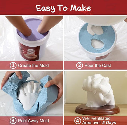 PewinGo Hand Casting Kit With Base - DIY Plaster Mold for Couples - Gift Ideas for Valentines, Engagement, Anniversary, Wedding, Boy/Girlfriend