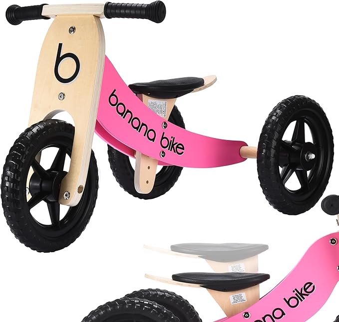 banana bike Wooden Balance Bike - Trike for Toddlers - Ages 6 Months to 6 Years - Long Service Life - Teaches How to Balance and Pedal, Pink Version - 10.23x3.46x3.46 inches