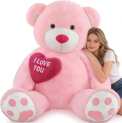 Tezituor Giant Teddy Bear 5Ft with Heart, Large Valentines Day Stuffed Animal, Pink I Love You Plush Toys for Kids Gift for Girlfriend