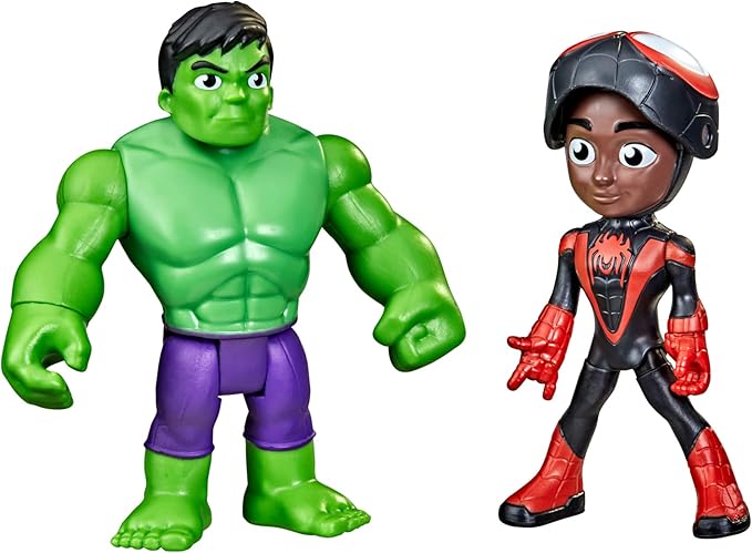 Spidey and His Amazing Friends Hero Reveal 2-Pack, Marvel Action FiguresMask Flip Feature, Miles Morales and Hulk