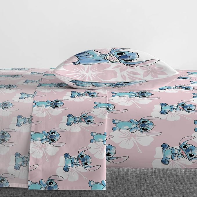 Jay Franco Disney Lilo & Stitch Twin Comforter Set - 5 Piece Bedding Includes Sheet Set & Pillow Covers - Super Soft Kids Floral Bedding