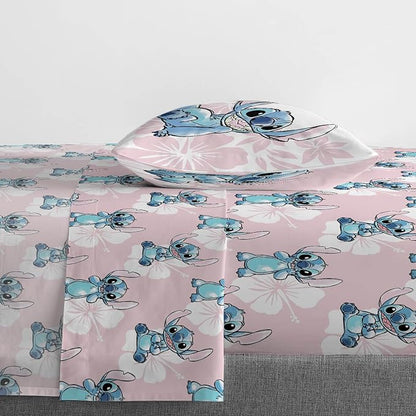 Jay Franco Disney Lilo & Stitch Twin Comforter Set - 5 Piece Bedding Includes Sheet Set & Pillow Covers - Super Soft Kids Floral Bedding