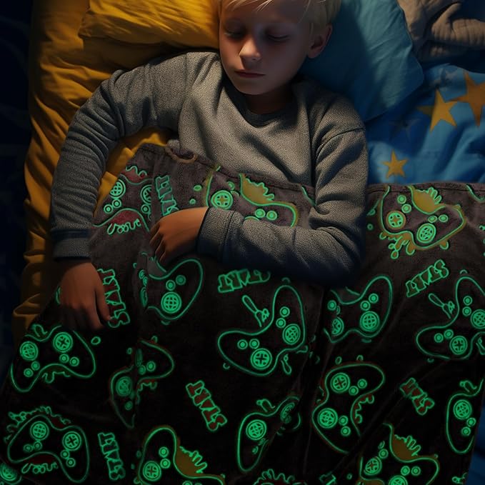 Gamer Gifts Toys for Kids Boys Boyfriend Glow in The Dark Game Blanket for Boys Gaming Gamepad Presents Birthday Christmas Easter