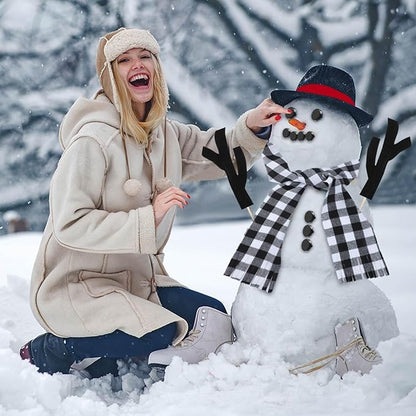 Liitrsh 96 Pcs Snowman Kit Decorating Winter Snowman Building Kits Fun Outdoor DIY Making Craft Snow Toys Accessories for Snow Family Outdoor Play Decoration Gift, 6 Sets(Round Hat)