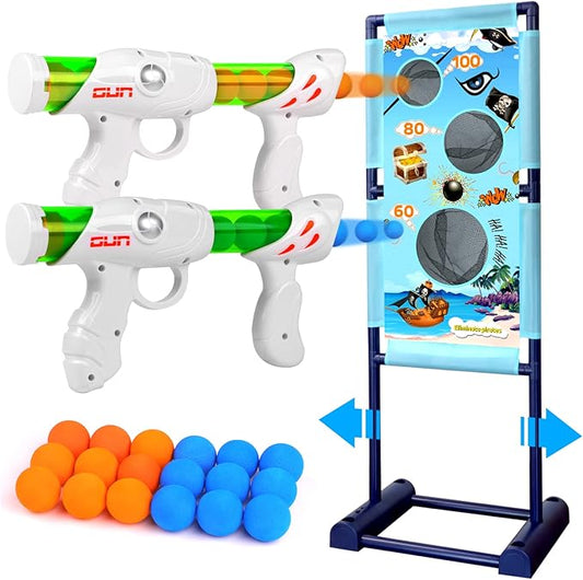 Gun Toy for 5 6 7 8 9 10 11 12 Years Old Boys Girls Best Kids Birthday Gift with Moving Shooting Target 2 Blaster Guns and 18 Foam Balls - Compatible with Nerf Toy Guns