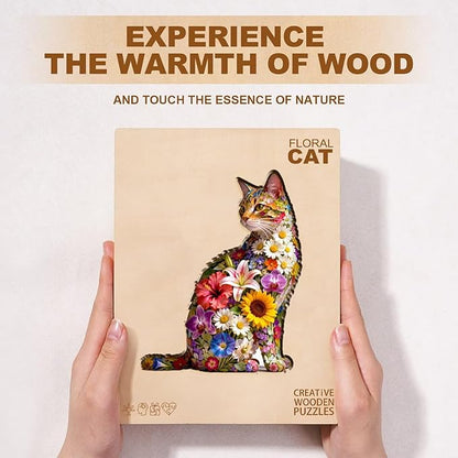 Floral cat Puzzles Adults Gifts Wooden 65 Pieces 8.5 * 6.9in