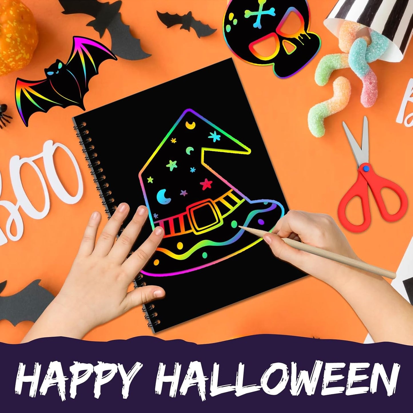 ZMLM Scratch Paper Art-Crafts Gift: 2 Pack Rainbow Notebooks Supplies Toys for 3 4 5 6 7 8 9 10 Years Old Girls and Boys Kids Halloween Birthday Party Games