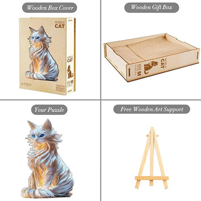White Cat Wooden Puzzles for Adults, Unique Animal-Shaped Jigsaw Puzzles, Irregular Wood Puzzle Adult Birthday for Cat Lovers Family Friend, 80 Pieces 8.5 * 8.4in