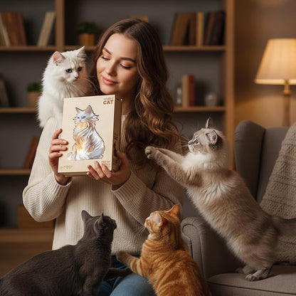 White Cat Wooden Puzzles for Adults, Unique Animal-Shaped Jigsaw Puzzles, Irregular Wood Puzzle Adult Birthday for Cat Lovers Family Friend, 80 Pieces 8.5 * 8.4in