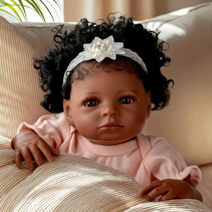 BABESIDE Lifelike Reborn Baby Dolls Black Girl, 20 Inch Realistic Black Newborn Real Life Baby Dolls Soft Vinyl & Cloth Body with Feeding Kit Gift Box for Kids Ages 3+