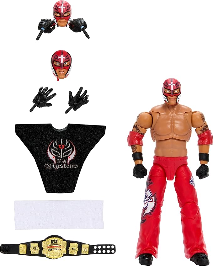 Mattel WWE Ultimate Edition Action Figure Rey Mysterio Fan TakeOver Collectible with Interchangeable Accessories, Extra Heads & Swappable Hands