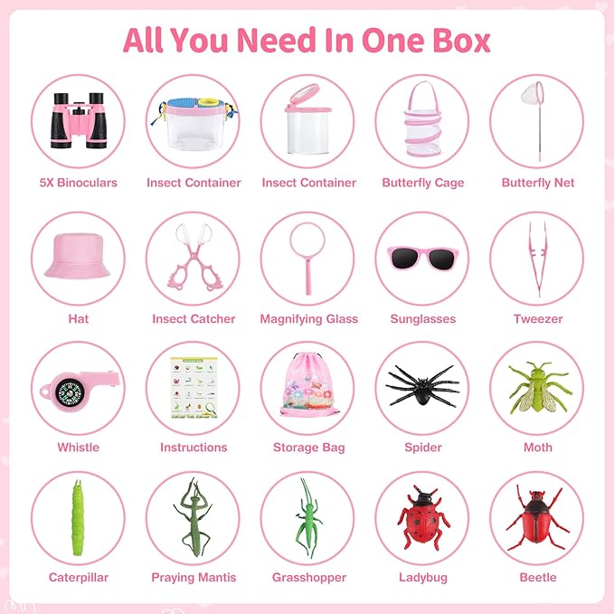 GIFTINBOX Bug Catcher Kit for Kids - Outdoor Explorer Toys Set for Kid - Bug Catching Kits with Binoculars Nature Adventure Toy for Girls Boys - Toddler Exploration Gifts for Girl 3-12 Years Old