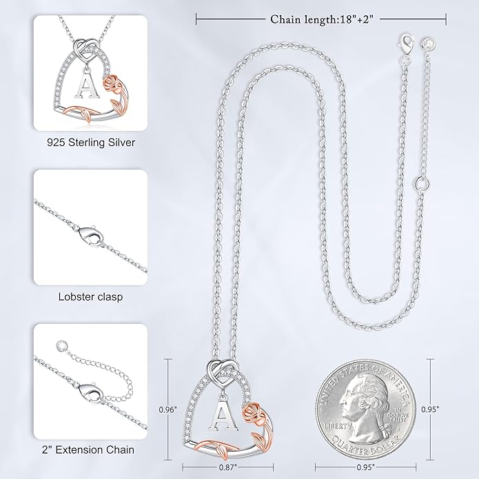 Iefil Valentines Day Gifts for Her- 925 Sterling Silver Heart Initial Necklaces, Anniversary Birthday Gifts, Women Jewelry Gift for Wife Girlfriend Mom Daughter Her