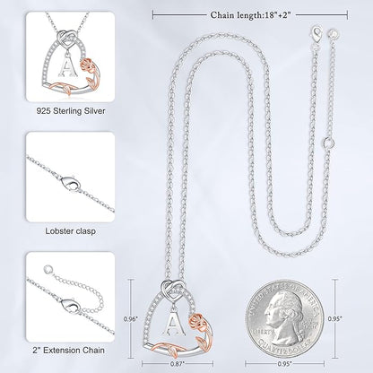 Iefil Valentines Day Gifts for Her- 925 Sterling Silver Heart Initial Necklaces, Anniversary Birthday Gifts, Women Jewelry Gift for Wife Girlfriend Mom Daughter Her