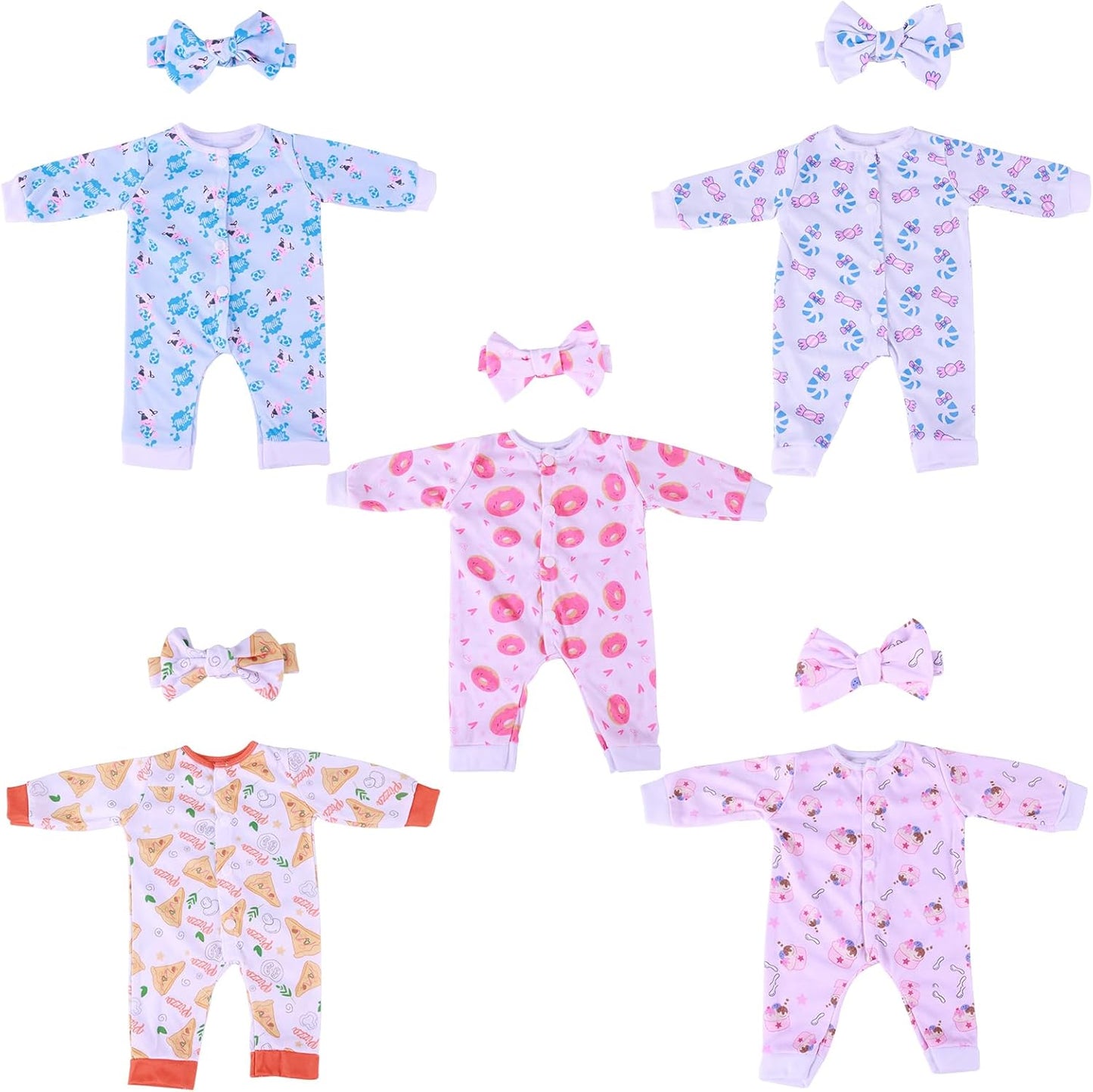 BABESIDE Reborn Baby Doll Clothes for 17-22 Inch Dolls, 5 Sets Baby Doll Clothes Outfits Accessories - Romper Suit and Headband for Newborn Boy&Girl Kids Gift
