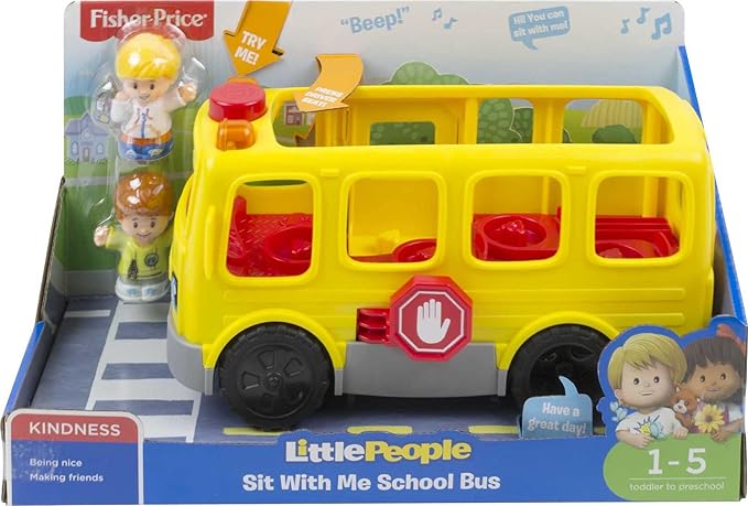 Fisher-Price Little People Musical Toddler Toy Sit with Me School Bus with Lights Sounds & 2 Figures for Pretend Play Kids Ages 1+ Years