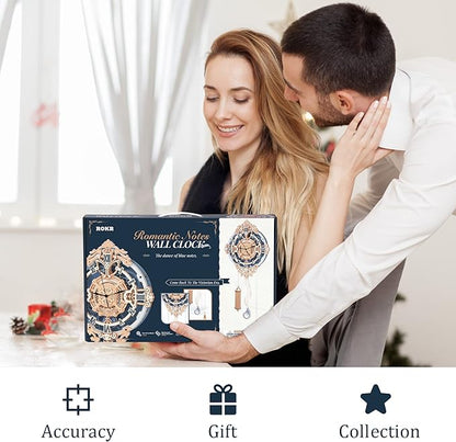 ROKR 3D Wooden Puzzles for Adults, Wooden Puzzle Clock, Mechanical Building Model Kits, DIY Model Kits Brain Teaser Puzzles, Crafts/Hobbies/Gifts for Teens (Romantic Notes Clock)