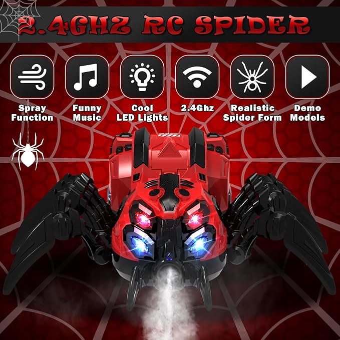 Remote Control Spider Toy, Robot Spider with 2.4 GHz Remote Controller, RC Spider Stunt Robot with Spray/Lights/Music, Realistic Spider Gift for Boys Girls, Halloween, Christmas, Toys for Party Prank