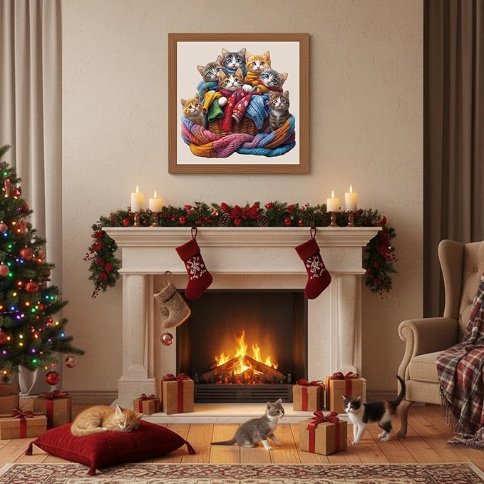 Colorful Fabric Cat Wooden Puzzles for Adults, Jigsaw Puzzles Unique Animal Shape Wood Puzzle Birthday for Women Friends Family, 185 Pieces 11.4 * 10.9in