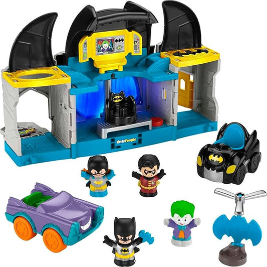 Fisher-Price Little People DC Super Friends Toddler Toy Deluxe Batcave Playset with Batman Figure for Pretend Play Ages 18+ Months