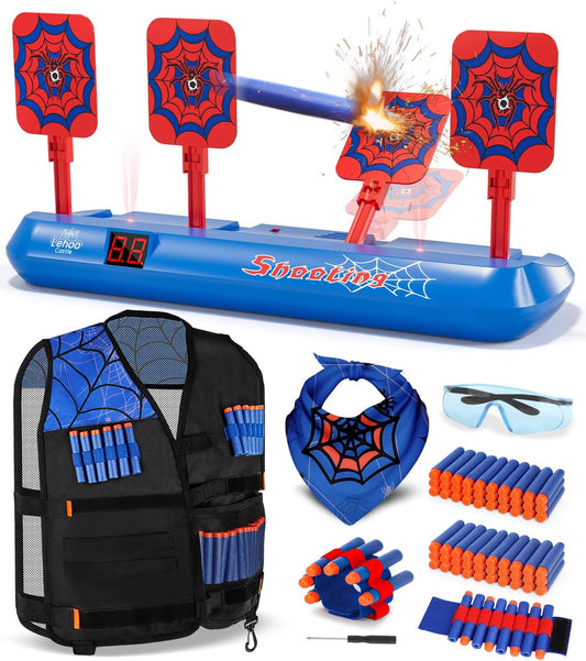 Lehoo Castle Nerf Target, Electronic Shooting Targets for Nerf Guns, Auto-Reset Scoring Shooting Games Includes Kids Tactical Vest, 60 Bullets, Glasses, Kids Toys Gifts for 3 4 5 6 Year Old Boys
