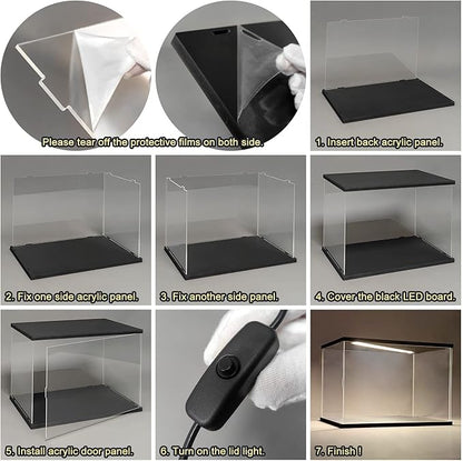 Acrylic Display Case for Collectibles Clear Acrylic Boxes for Display Action Figures Car Model Lego Set 10265 Display Case Dustproof Storage Box(Black-Solid Yellow; 15.7*7.9*5.9 inch)