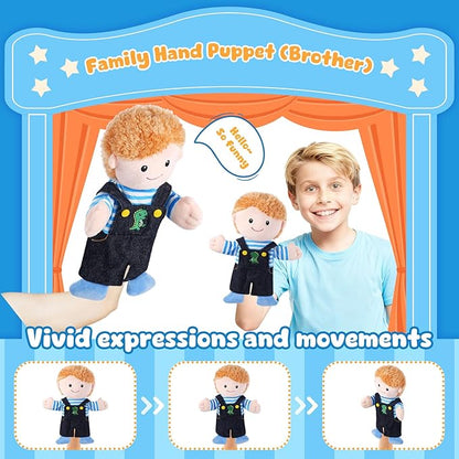 1 Pcs Family Hand Puppets 12 Inch Grandparents, Mom & Dad, Brother & Sister Plush Hand Puppet Toys Role-Play Toy Puppets for Kids Storytelling Imaginative Pretend Play Teaching Preschool(Brother A)