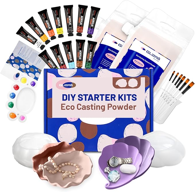 Glizma Casting Powder Kit 2 Sets 4 Shell Decorative Bowls, Home Decor DIY Beginners Craft Kits Adults, Couples/Girls Date Night Painting Kit/Family Activites, Gift for Teens, Adults, Seniors