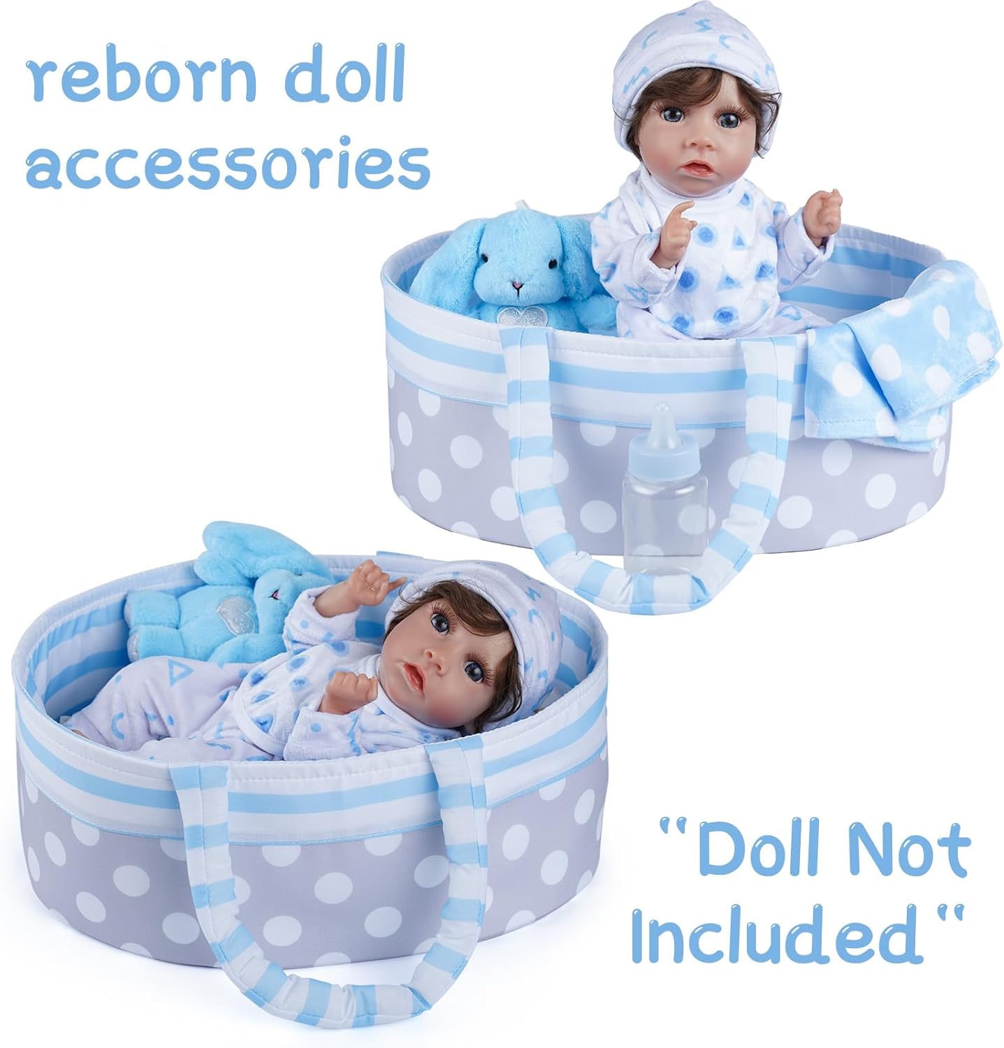 BABESIDE 8 Pcs Baby Doll Clothes Set with Bassinet for 8-10-12 Inch Dolls, Bitty Baby Doll Clothes and Accessories for Newborn Babydolls Boy, Blue