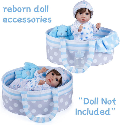 BABESIDE 8 Pcs Baby Doll Clothes Set with Bassinet for 8-10-12 Inch Dolls, Bitty Baby Doll Clothes and Accessories for Newborn Babydolls Boy, Blue