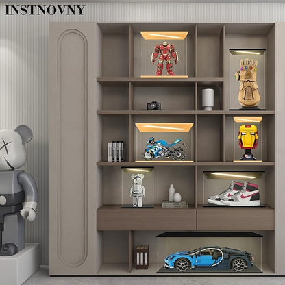 Acrylic Display Case for Collectibles Clear Acrylic Boxes for Display Minifigures Trophy Lighted Building Helmet Model 76182 Display Case Organizer Box(Black-Solid Yellow; 5.9*5.9*11.8 inch)