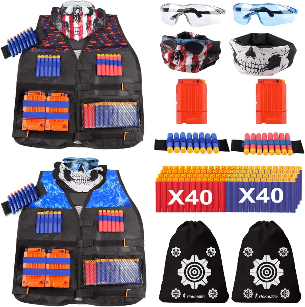 POKONBOY 2 Sets Tactical Vest Kits Compatible with Nerf Guns N-Strike Elite Series