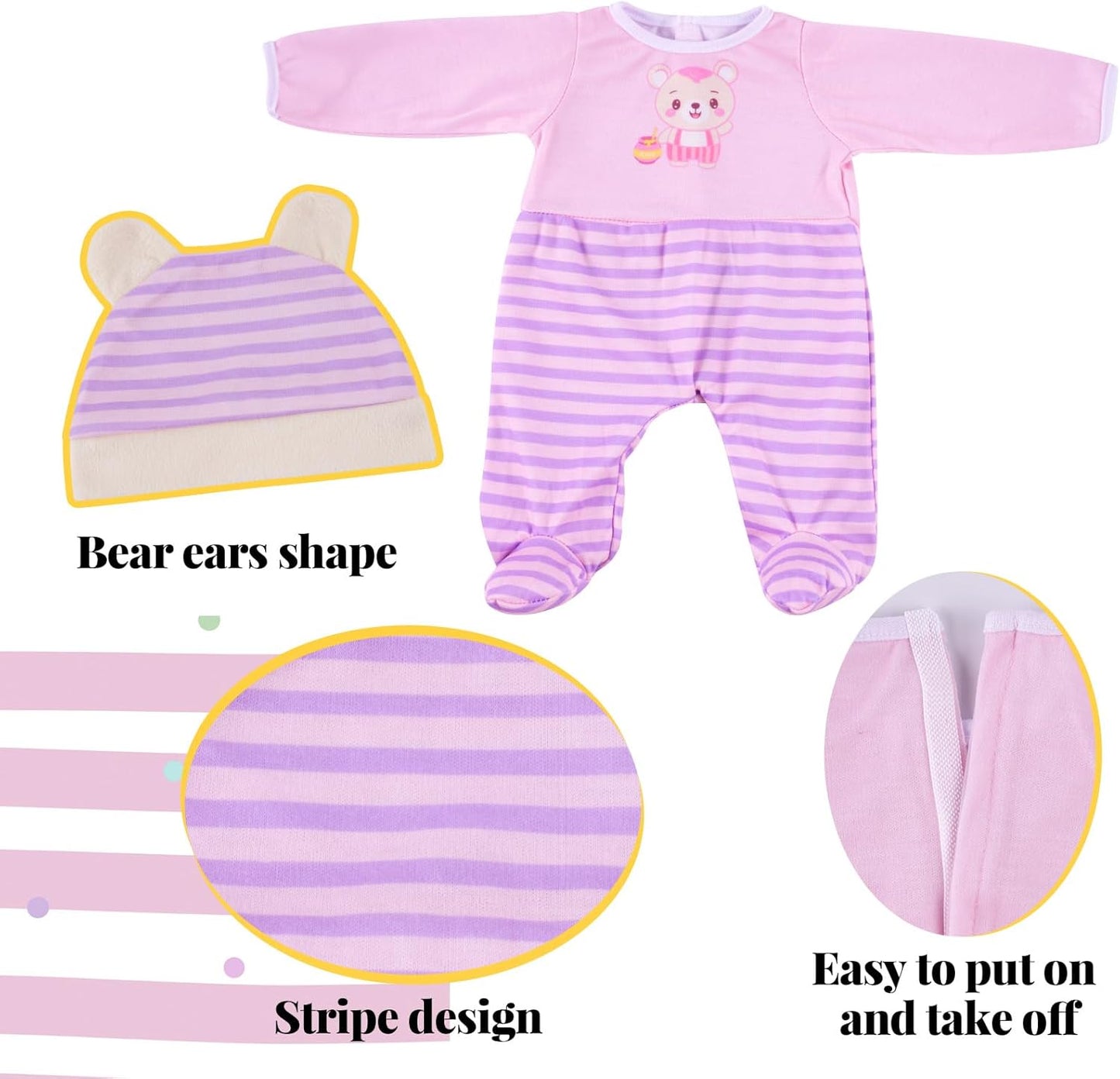 BABESIDE 7 Pcs Reborn Baby Dolls Clothes for 17-20 Inch Dolls, Babys Doll Clothes Accessories, Onesie, Coat and Hat for Newborn Baby Doll Girl & Boy