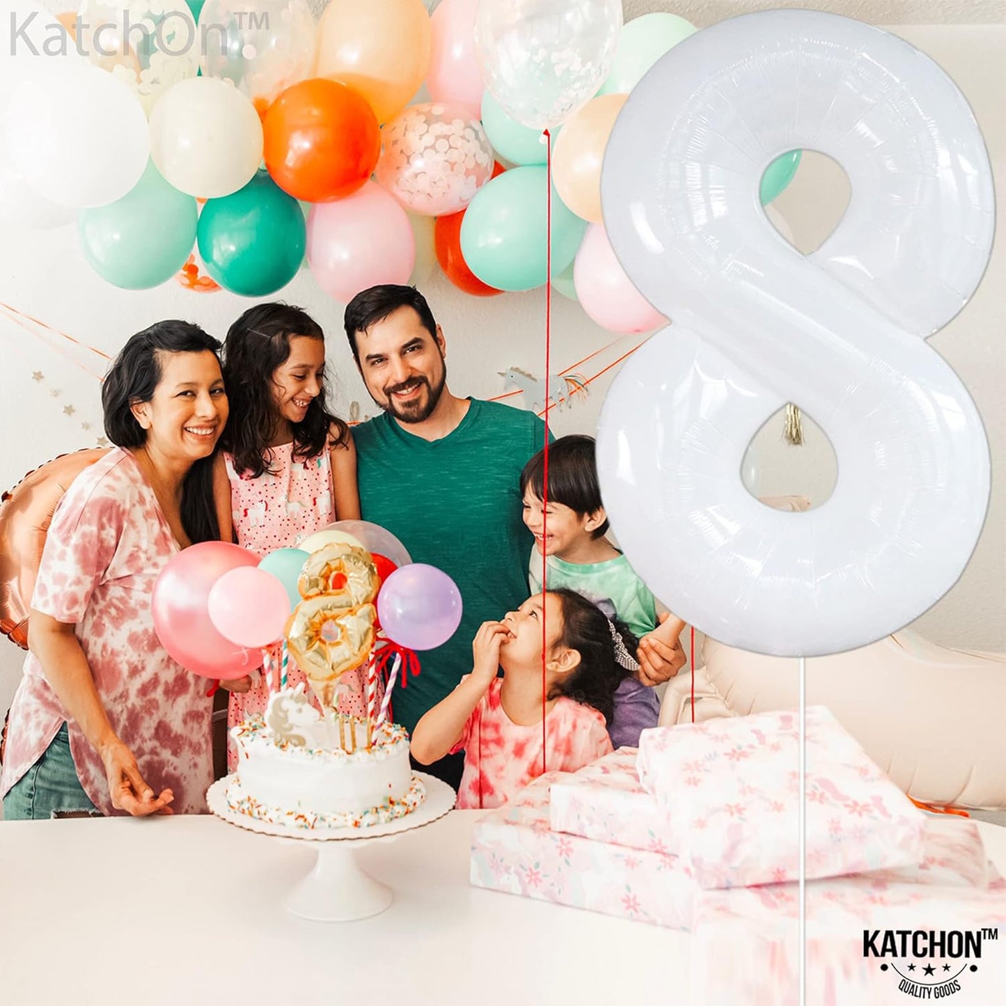 Giant, 8 White Number Balloons - 40 Inch Number 8 Balloon | 8 balloon Birthday Decorations for Girls and Boys | Number 8 Large White Balloons for Birthdays | | 8 Foil Balloon for Bday Party Supplies