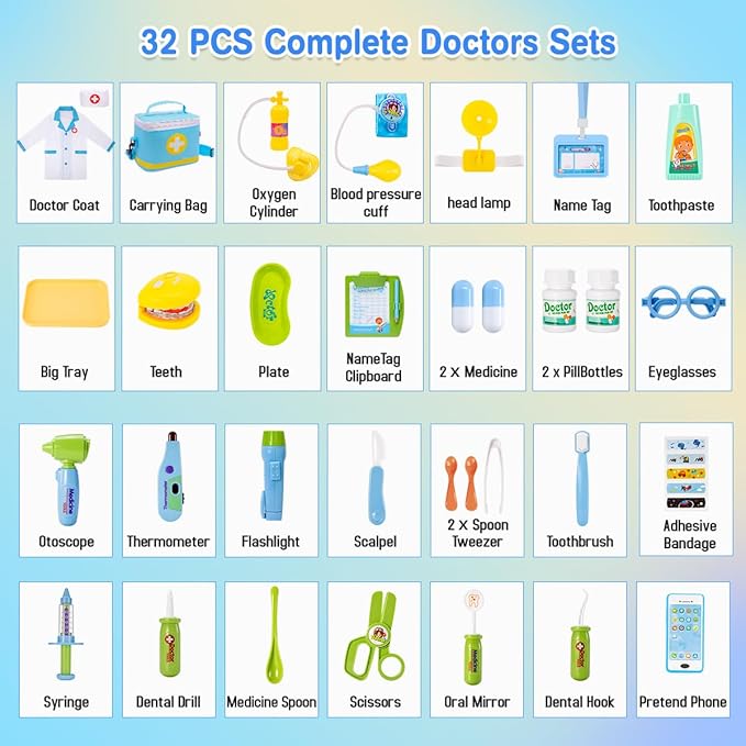 Meland Doctor Kit for Toddlers - Dentist Play Set with Teeth Mold, Dentist Toys & Doctor Dress Up Costume, Toddler Kids Toys for Role Play & Pretend Play, Birthday Gift for Kid 3 4 5 6 Years Old