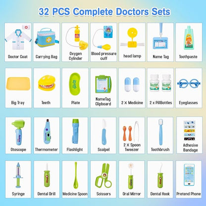 Meland Doctor Kit for Toddlers - Dentist Play Set with Teeth Mold, Dentist Toys & Doctor Dress Up Costume, Toddler Kids Toys for Role Play & Pretend Play, Birthday Gift for Kid 3 4 5 6 Years Old