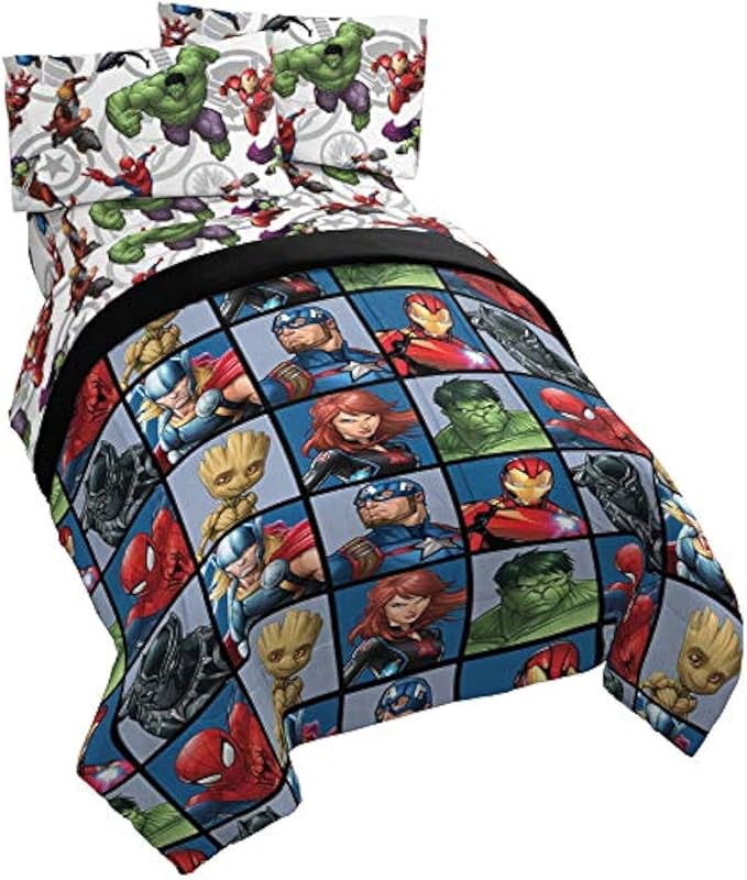 Jay Franco Marvel Avengers Team 5 Piece Full Bed Set - Includes Comforter & Sheet Set - Super Soft Fade Resistant Polyester - (Official Marvel Product)