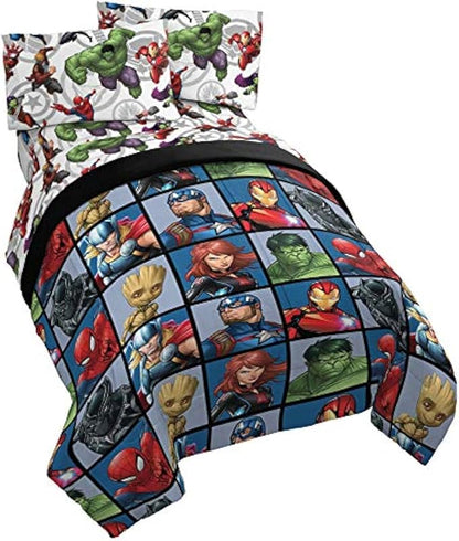 Jay Franco Marvel Avengers Team 5 Piece Full Bed Set - Includes Comforter & Sheet Set - Super Soft Fade Resistant Polyester - (Official Marvel Product)