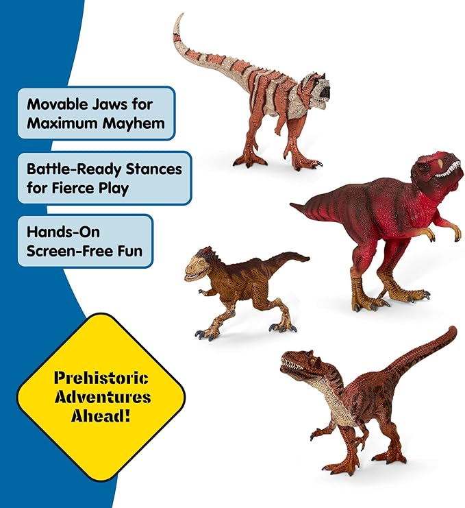 Schleich Dinosaurs - 4 PC Red Dinosaur Playset for Boys and Girls - with T Rex Figure, Allosaurus, Intrepidus and Majungasaurus - Jurassic Era Realistic Dino Figurine Toys for Kids 3+ | 77726