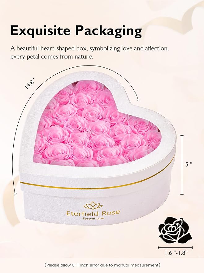 Eterfield 27 Forever Flowers in Heart Shape Box, Preserved Roses That Last a Year Preserved Flowers Birthday Gifts for Her Mom Women Wife Anniversary Valentines Day Mothers Day Christmas, Light Pink