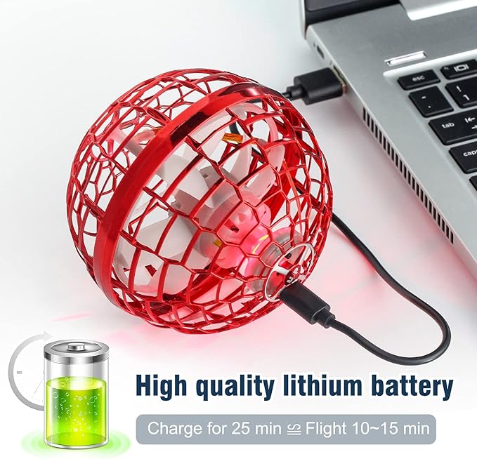 Flying Ball Toys Flying Ball: Upgraded Rechargeable Hand Controlled Spinner 360°Rotating Built-in LED Mini Orb Drone Flying Boomerang Balls Gifts Choice for Boys Kids Adults Indoor Outdoor (Red)