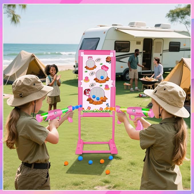 Upgraded Moving Shooting Game Toy for Boy Girl Age of 5 6 7 8 9 10 11 12 Years Old Includes Shooting Target & 2 Blaster Guns & 18 Foam Balls - Ideal Christmas Birthday Gift for Kids