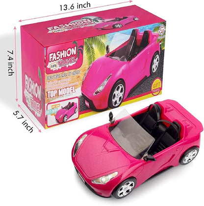 SUPER JOY Dolls Accessories - Convertible Car for Dolls Glittering Pink Convertible Doll Car