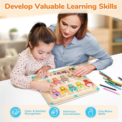 GAMENOTE Magnetic Color & Number Maze - Educational Wooden Color Matching Learning Counting - Toddler Fine Motor Skills Toys for Boys and Girls 3, 4, 5 Years Old