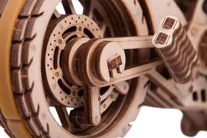 Wood Trick Motorcycle w/Rubber Band Motor Rides up to 16ft - Mechanical Model Kits for Adults - 10x4in - 3D Wooden Puzzles for Adults - Engineering DIY 3D Puzzle Wooden Models