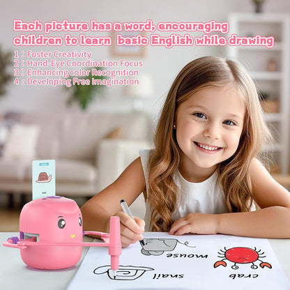 Interactive Educational Drawing Robot for Kids - Montessori Learning Toy with 150 Word Cards, Voice Interaction, Ages 5+ (Pink)